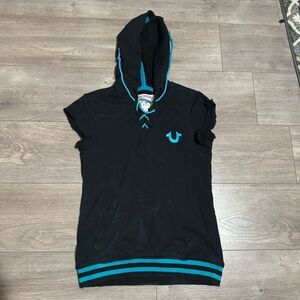 RARE/TRUE RELIGION women'S LACE UP SLEVELLESS HOODIE 100% COTTON SIZE XS